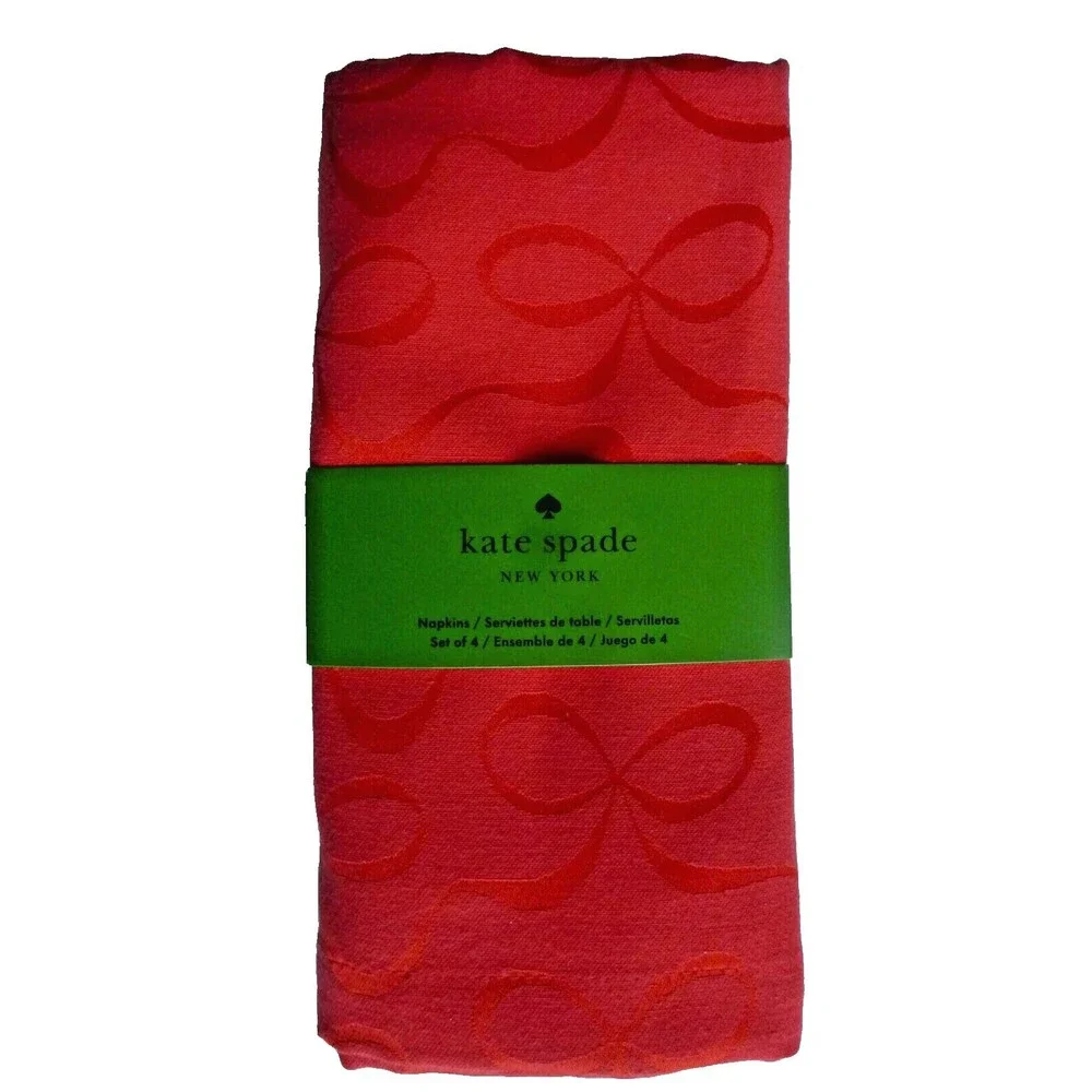 Kate Spade Red Napkins Set of 4 All Wrapped Up Holiday Christmas Bows Valentine